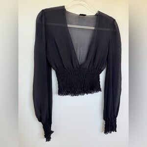 Sheer black blouse Deep V